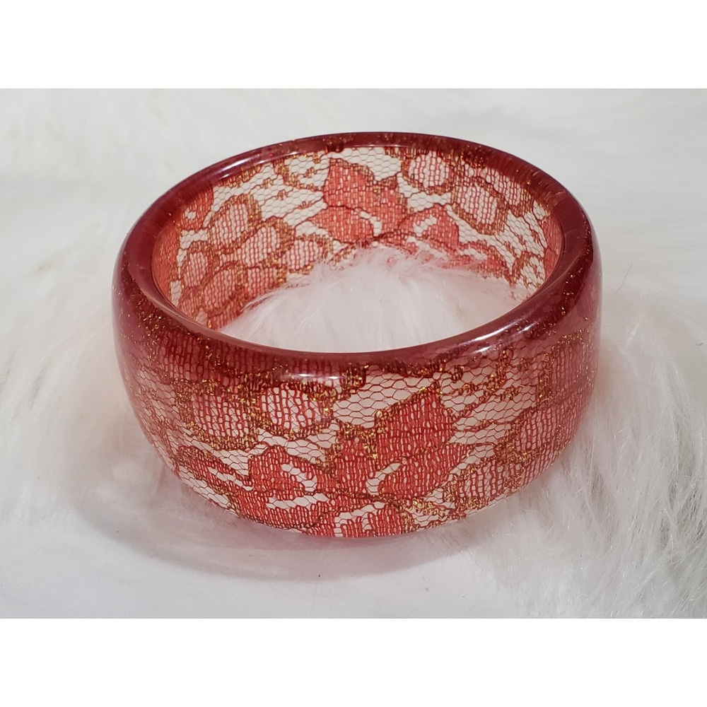Vintage Chunky Lucite Lace Retro Madonna Style‎ Bangle 80-90s Rave Glam Mob Boss